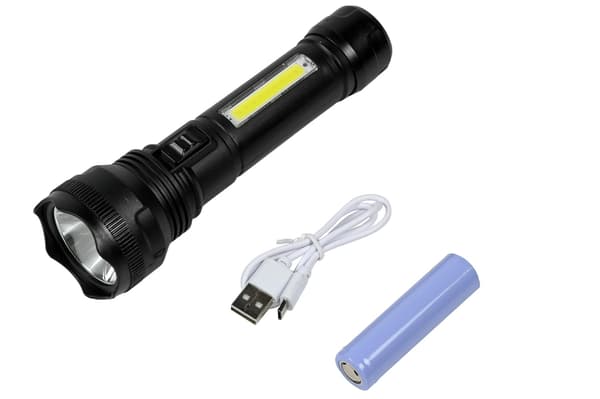 Taskulamppu 1 W LED + 3 W COB ladattava musta