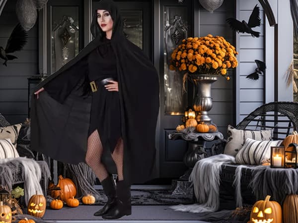 Pitkä Halloween-viitta - Musta hupullinen viitta