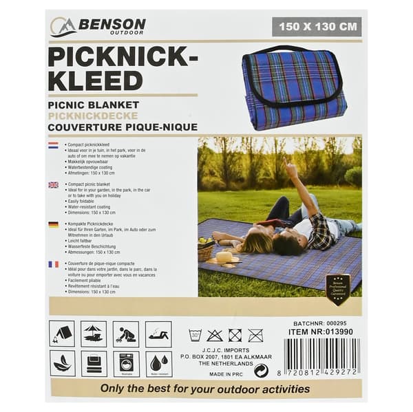 Picknickfilt 150 x 130 cm kompakt blå