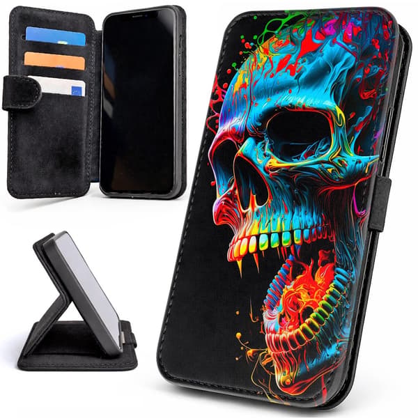 Lommebok Deksel / Mobildeksel til iPhone 16e / 17e - Skull