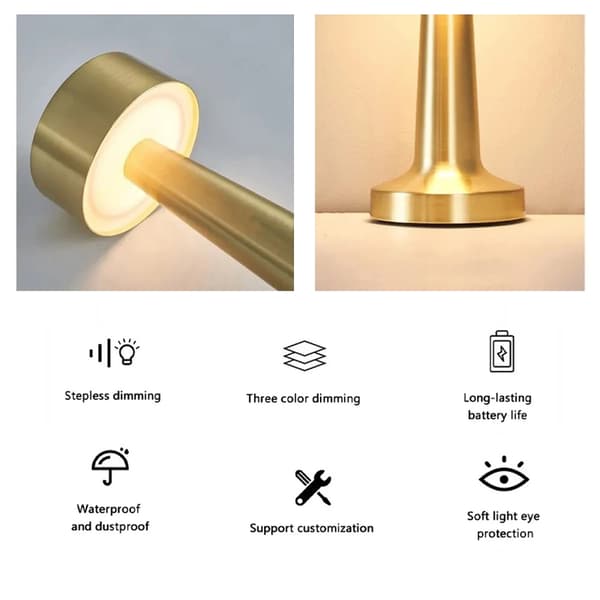 Trådløs LED Lampe med Dæmper & Touch - 1200mAh