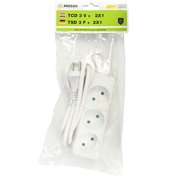Stikdåse 3-vejs 2x1,0 mm 1,5 m