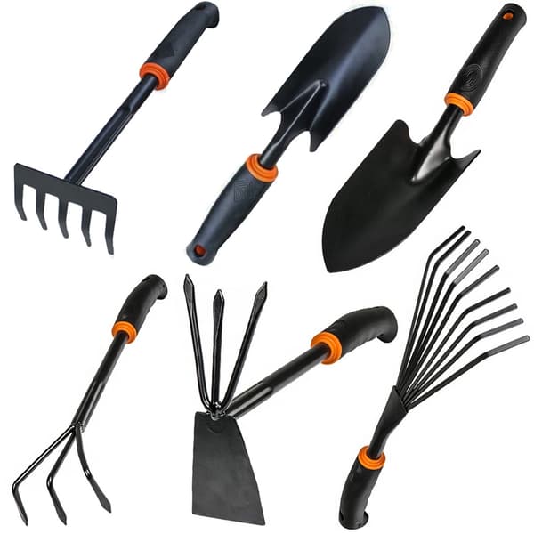 Trädgårdsverktyg 6-delar - Spade, räfsa, hacka m.m.
