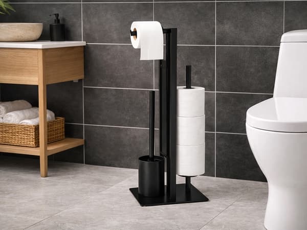WC-paperiteline hyllyllä, musta