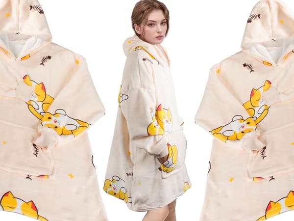 Varm trøje-tæppe til kat, oversize xxl, 2i1, tyk, blød pels med hætte - Kat