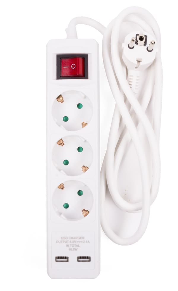 Grenuttak 3-veis jordet med bryter 2xUSB 1.5 m