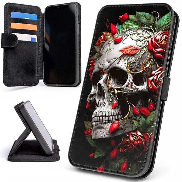 Lommebok Deksel / Mobildeksel til Google Pixel 10A - Skull Roses