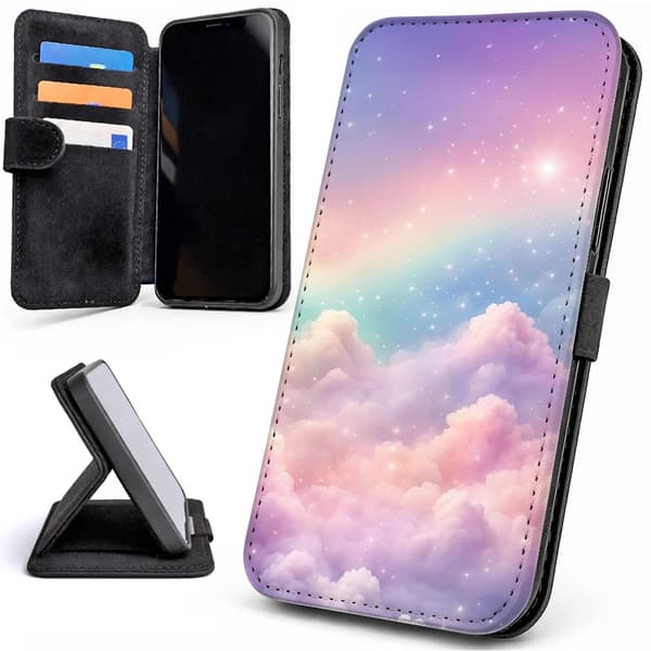 Lommebok Deksel / Mobildeksel til iPhone 7 / 8 / SE - Rainbow Clouds