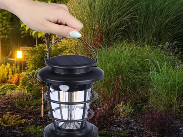 Solcellelygte LED - Camping- og havelampe med bevægelsessensor