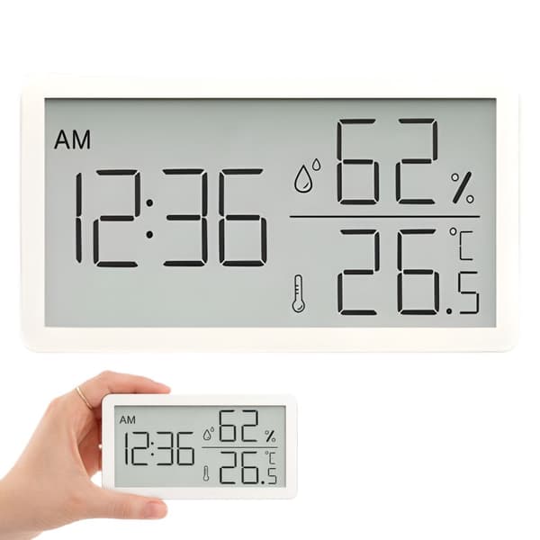 Digitalt termometerhygrometer med klokke