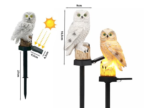 Solcellelampe LED ugle stor hagedekorasjon