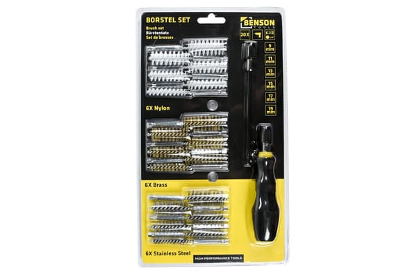 Børstesett 20 deler nylon/stål/messing