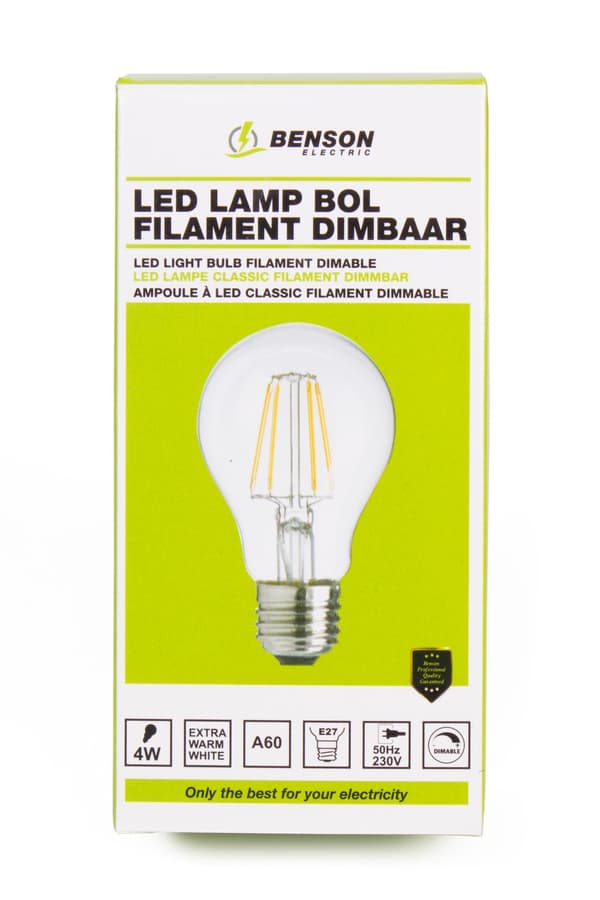 LED-pære filament A60 4 W E27 dimbar