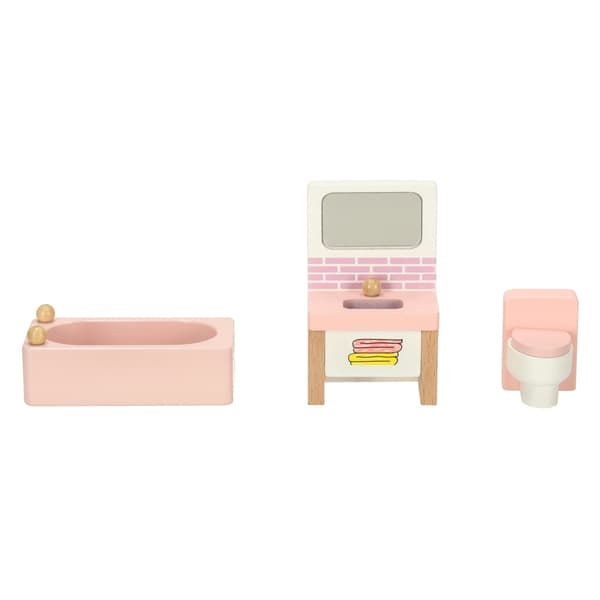 Dokkehusmøbler i tre i rosa