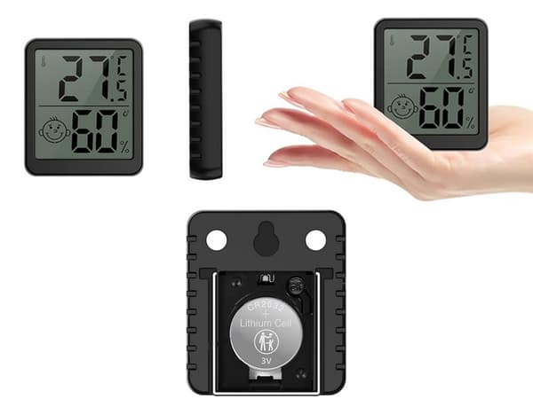 Digitalt termometer mini vejrstation rumhygrometer batterimagnet - Sort