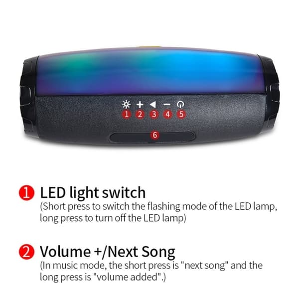 Bluetooth Kaiutin LED-valoilla - Langaton – Musta