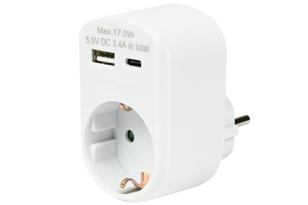 Stikkontakt med USB-A og USB-C hvit