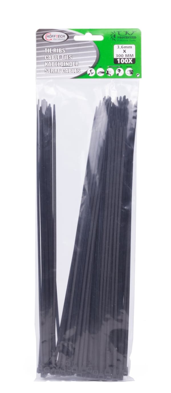 Kabelbinder 3.6 x 300 mm 100 stk sort