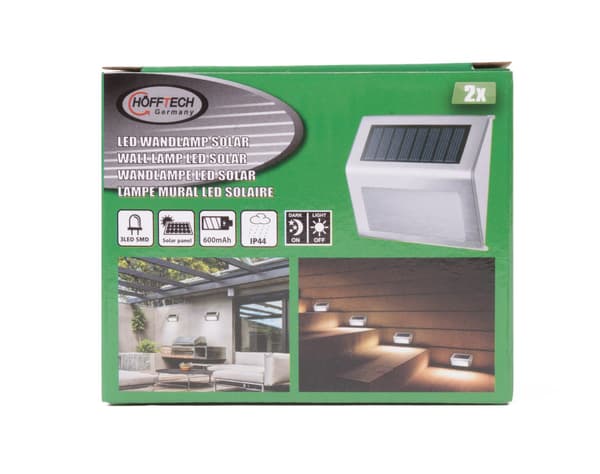 Væglampe LED solcelle rustfrit stål 1,2 V 400 mAh 2-pak