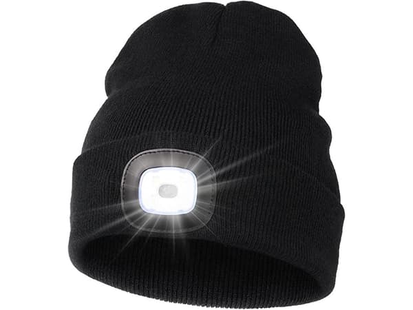 Vinterhue med LED - Sort USB, 3 lystilstande