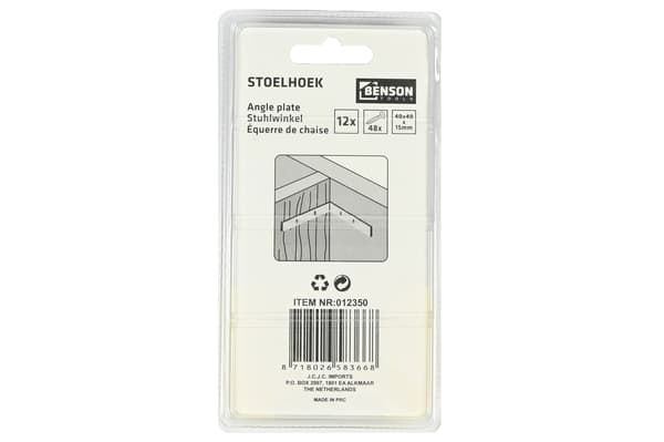Vinkelbeslag 12-pack 40×40×15 mm
