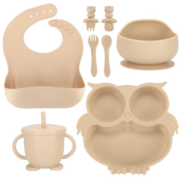 Barnservis / Barnbestick i Silikon - 8-delar - Beige