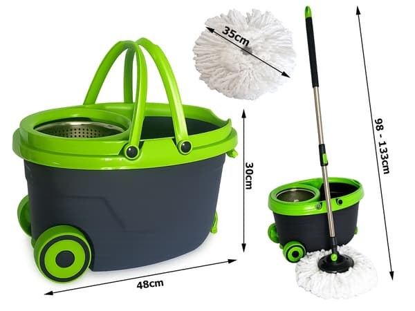 Mopping sett 360° bøtte hjul 2 mikrofiber