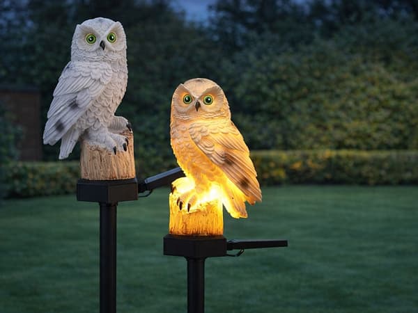 Solcellelampe LED ugle stor hagedekorasjon