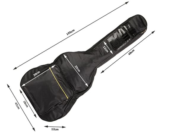 Akustisk klassisk gitarkasse med lommer seler gitarholder