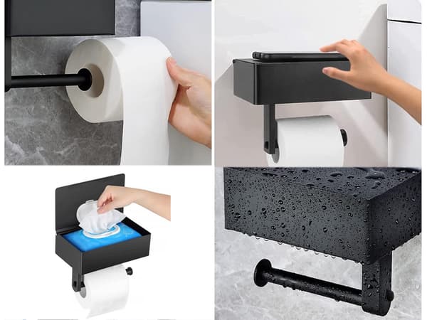 Toiletpapirholder LOFT - Hylde i sort stål