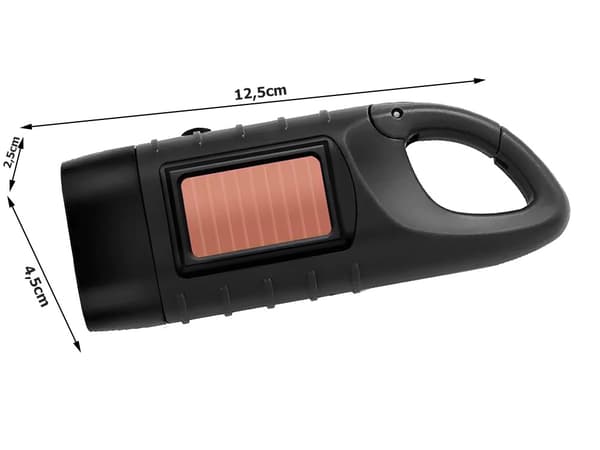 DYNAMO SOLAR LOMMELYGTE 3 LED KINETISK HÅNDSVINGSKLEMME - Sort