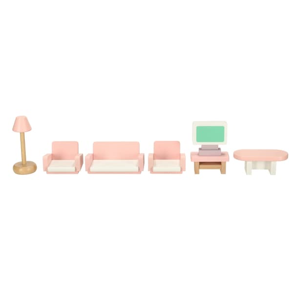 Dokkehusmøbler i tre i rosa