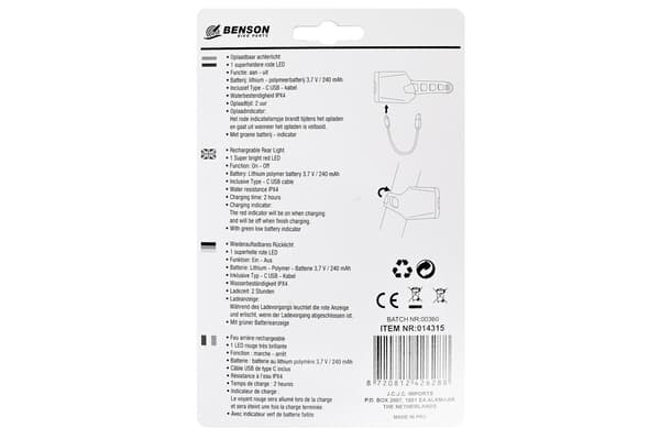 Sykkellykt LED USB (bak)