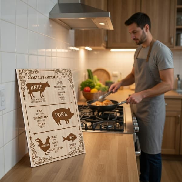 Retro Kökskylt – Temperaturguide för Kött & Fisk