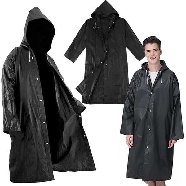 Mackintosh regnponcho med lommer og hette - Svart