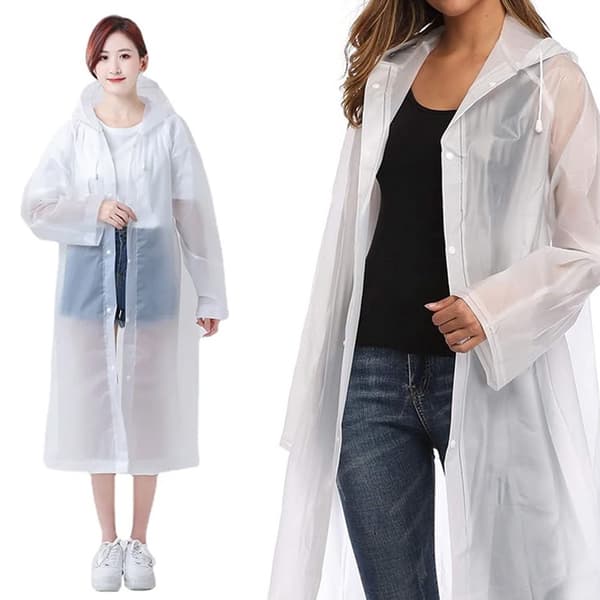 Mackintosh regnponcho med lommer og hætte - Transparent