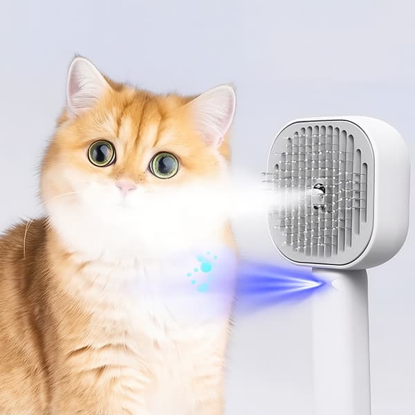 Dampbørste til Kat & Hund / Pelsbørste med UV-Lys - USB-Opladning