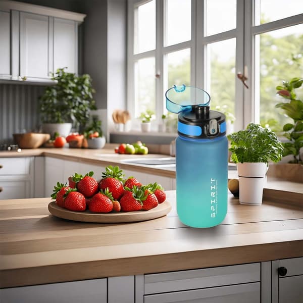 600ml Vattenflaska med Sugrör & Tidsmarkör - Blue