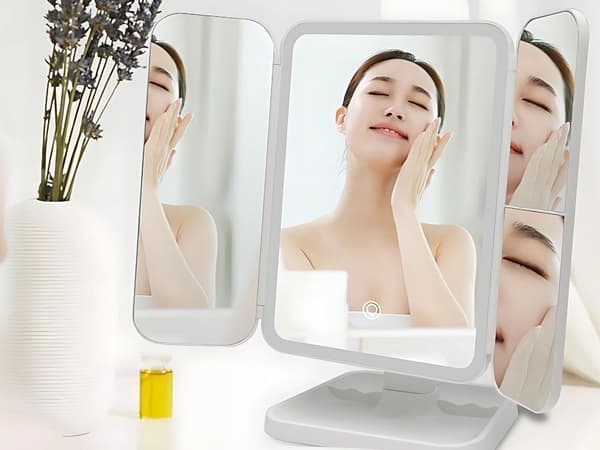 Makeupspejl LED - Foldbart spejl USB 3 farver