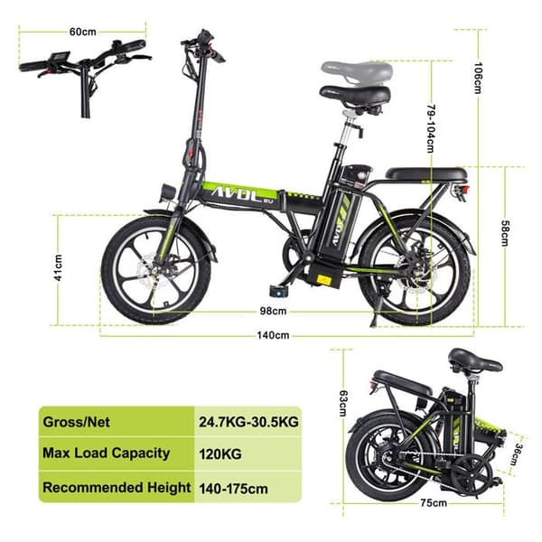 Elcykel - AVDLEU - A10 - Fällbar - Motor 250W - Räckvidd 40-80km