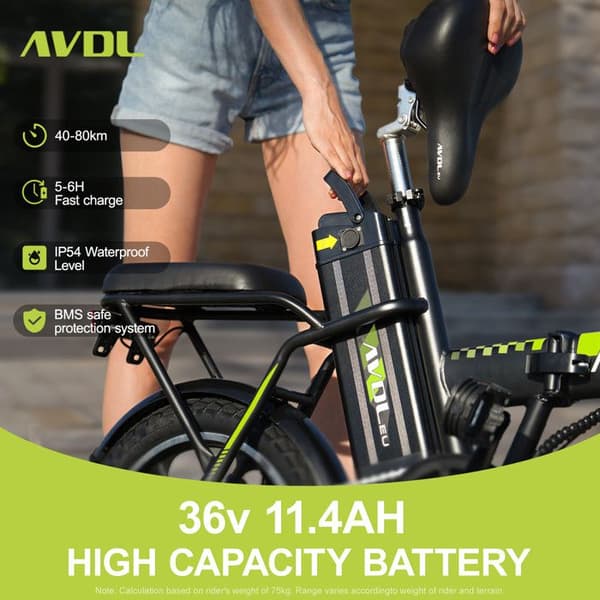 Elcykel - AVDLEU - A10 - Sammenfoldelig - Motor 250W - Rækkevidde 40-80km