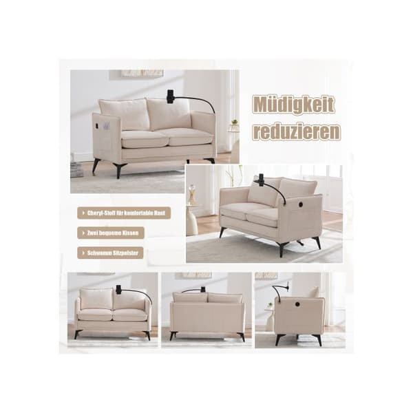 Bäddsoffa dubbel - MUVOE - Modern - Beigetyg - Justerbart telefonstöd - Sidoförvaring