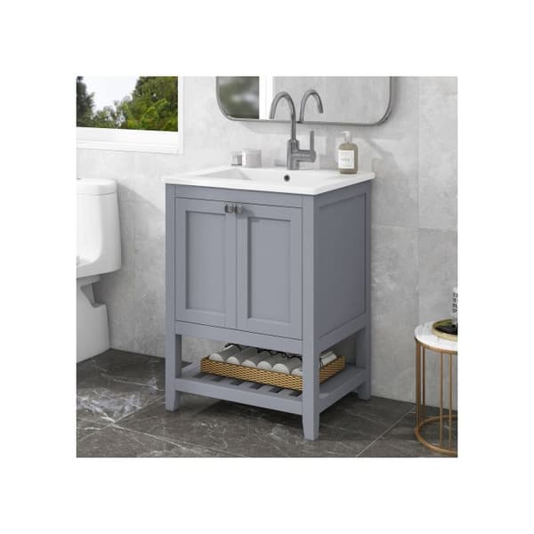 Badeværelsesmøbel - MUVOE - 60cm - Keramisk vask - Lys grå - Moderne design