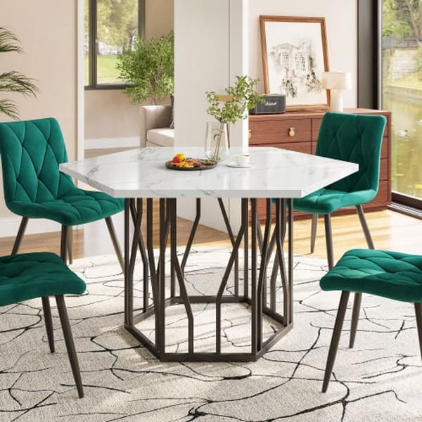 Mødebord - Moderne - Hexagonal - Marmor - Sort metal - Moderne design