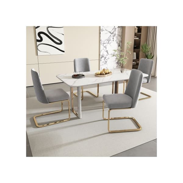 Matstol - MUVOE - Grå sammet - Set om 2 - Guldmetallben - Modern design