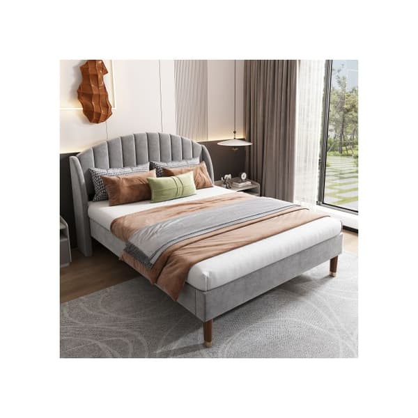 Polstret seng - MUVOE - 160x200 cm - Grå velour - Nem montering - 2 pladser