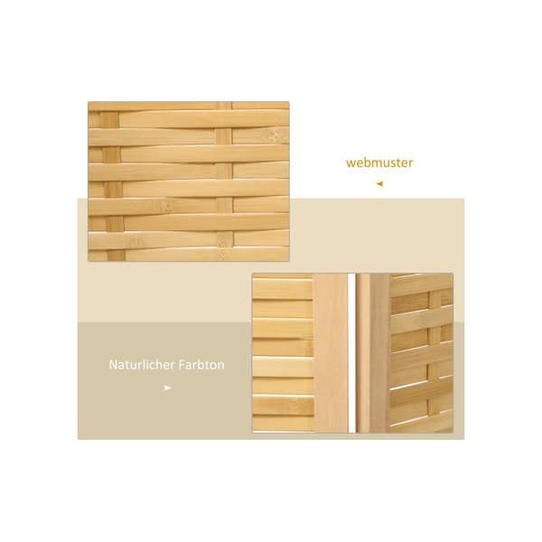 Paravent - HOMCOM - 3 paneler - Bambu - 120x170 cm - Inomhus