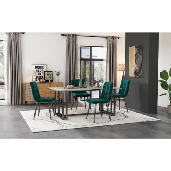 Matstol - MUVOE - 4-pack - Mörkgrön sammet - Samtida design - Metallram