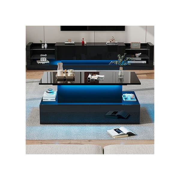 Sofabord - MUVOE - Moderne - Blank sort - LED-belysning - 4 skuffer