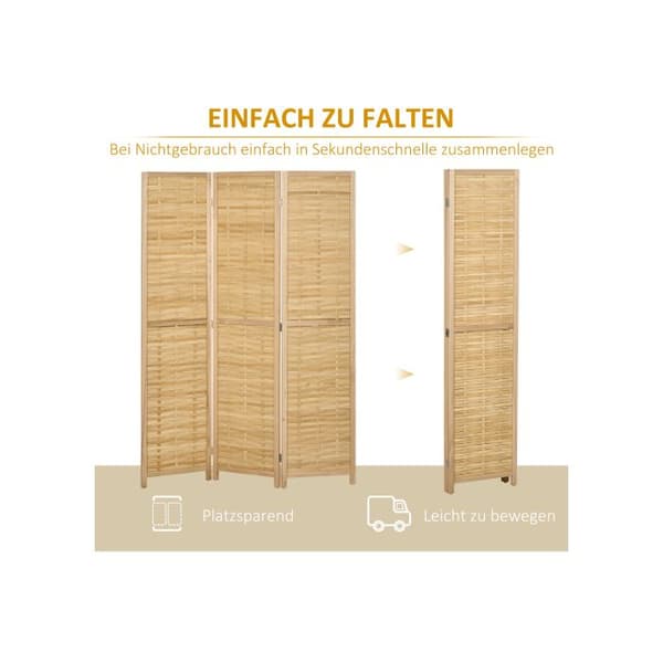 Paravent - HOMCOM - 3 paneler - Bambu - 120x170 cm - Inomhus